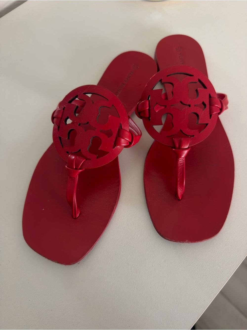 Tory Burch Red Leather Logo Thong Sandals